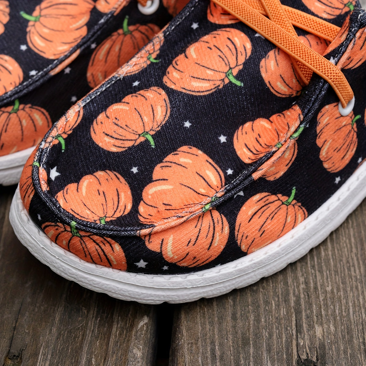 Women's Pumpkin Pattern Canvas Shoes, Causal Lace Up Low Top Flat Shoes, Halloween Style Shoes